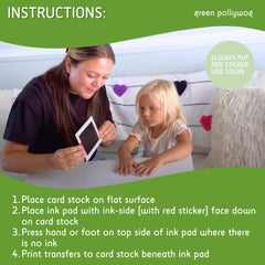 Green Pollywog baby footprint on pad captures milestones with minimal mess.