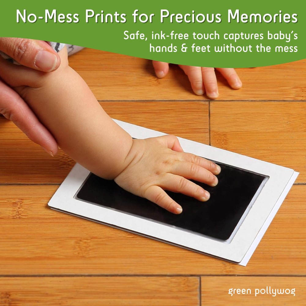 Green Pollywog baby handprint on pad ready for a crisp imprint.