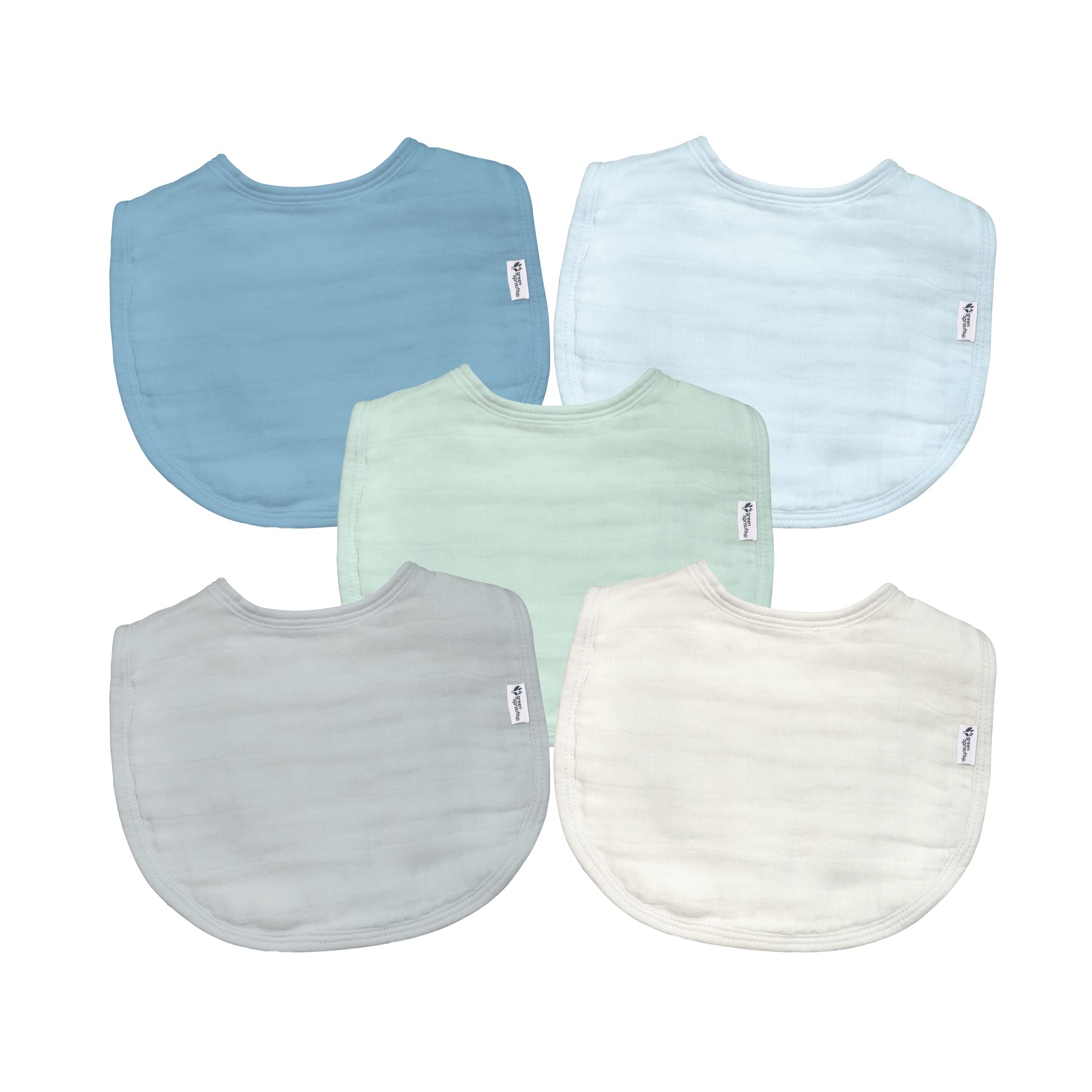 Green Sprouts absorbent muslin bib with four layers for dry protection.