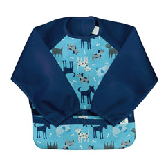 Green Sprouts Easy-wear long sleeve bib offers full-coverage waterproof protection during meals.