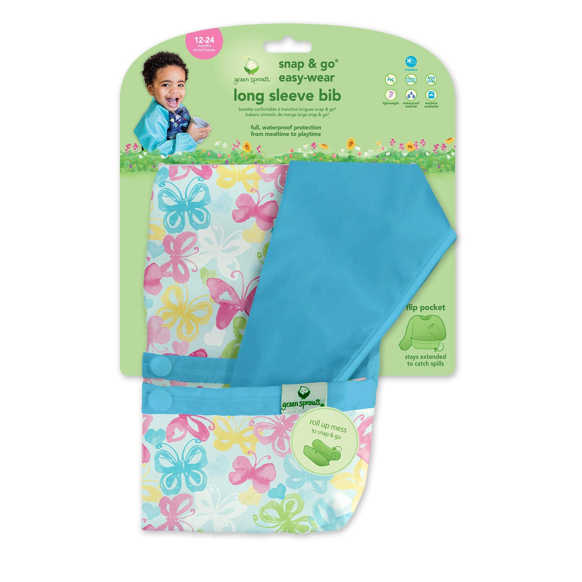 Green Sprouts Easy-wear long-sleeve bib with waterproof protection during mealtime
