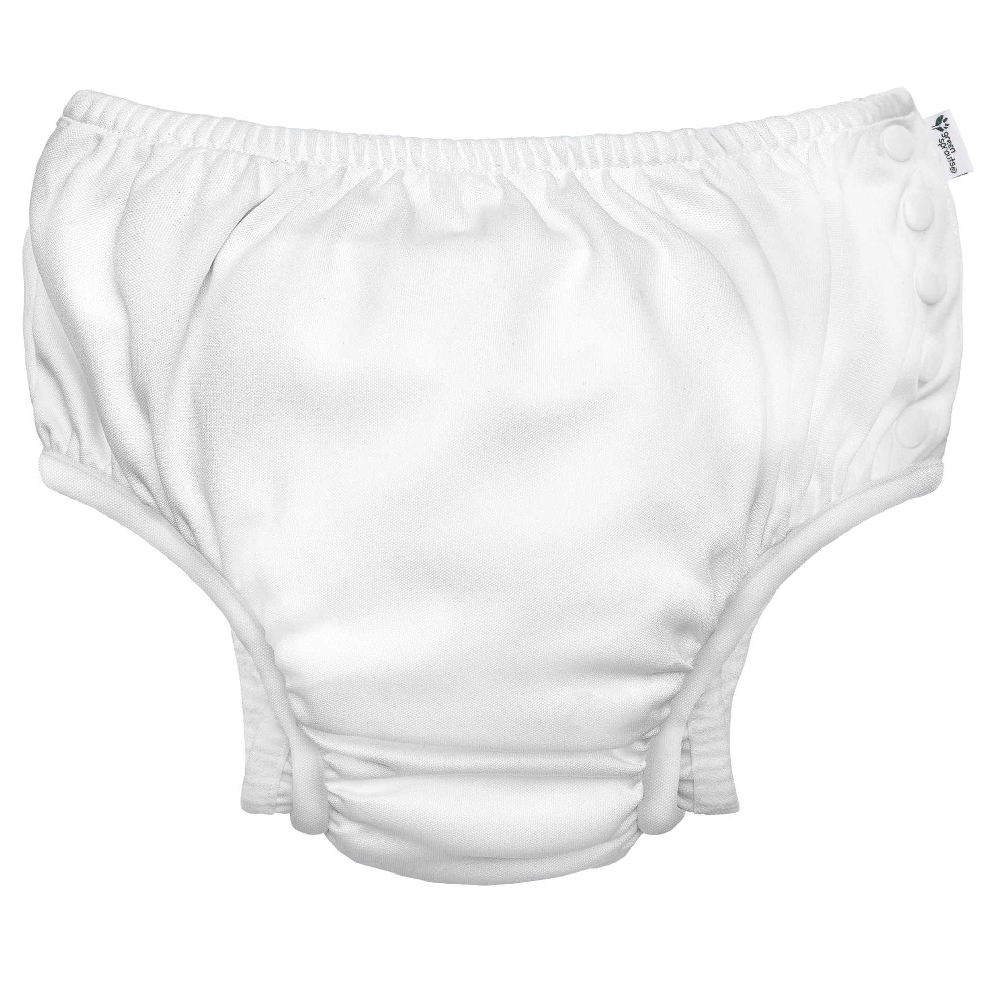 Green Sprouts reusable snap swim diaper in white, front view for comfy water play.