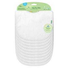Green Sprouts Stay-Dry Bib pack front view showing waterproof protection for drool