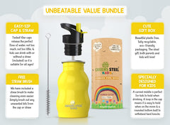 Greens Steel kids bottle 12oz with leakproof lid for secure travel