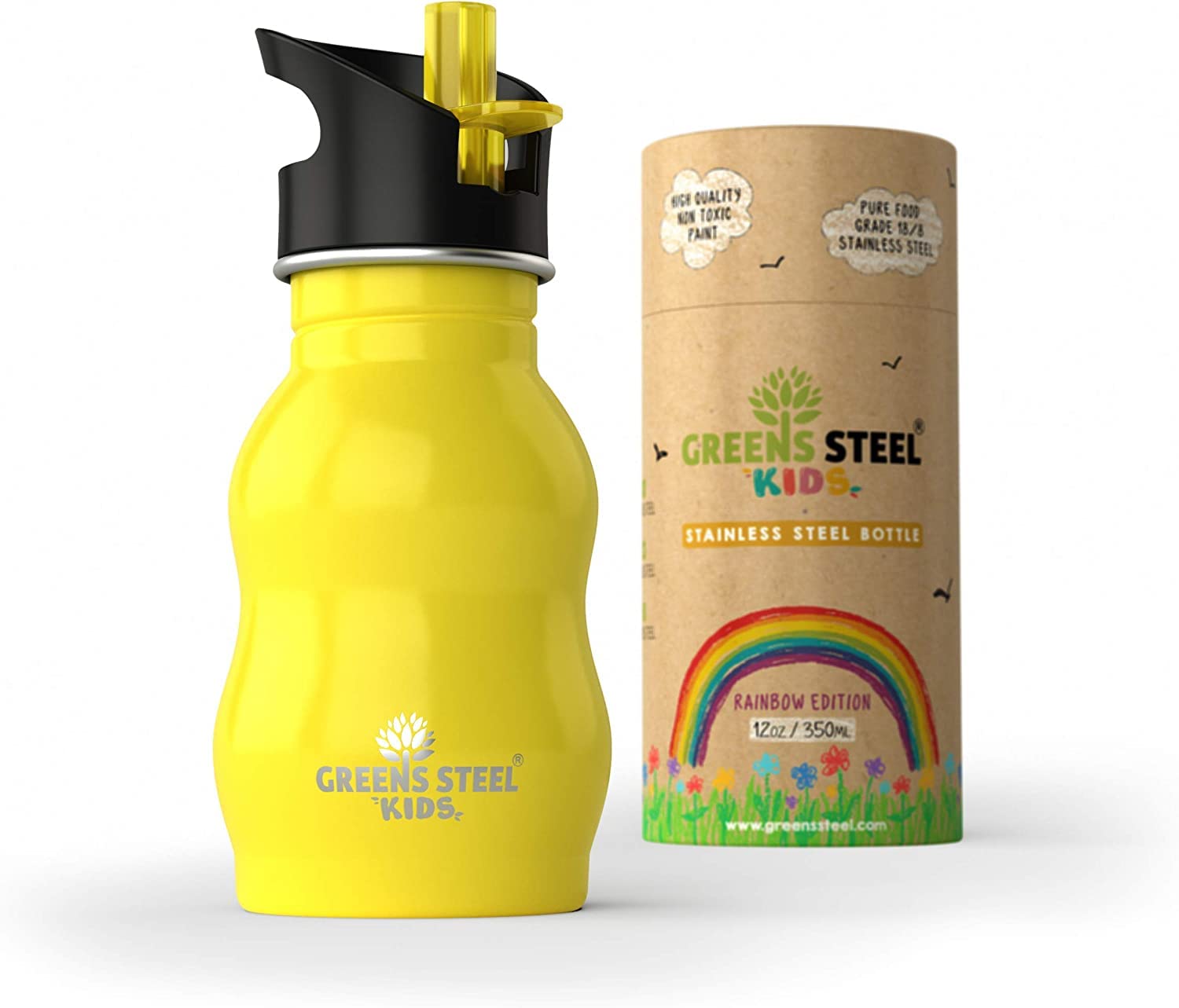 Greens Steel kids water bottle with straw and handle for easy on-the-go sipping