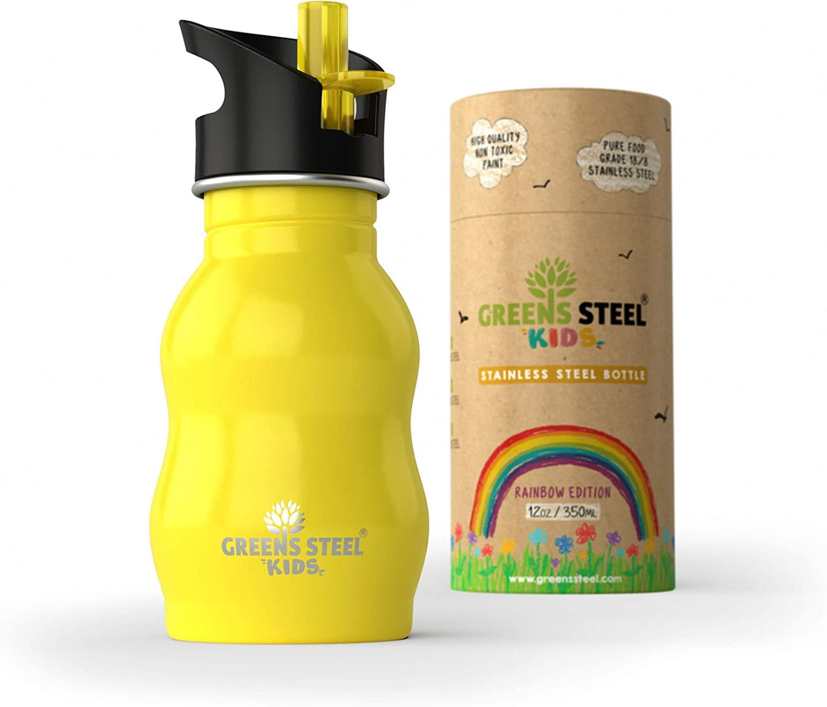 Greens Steel kids water bottle with straw and handle for easy on-the-go sipping