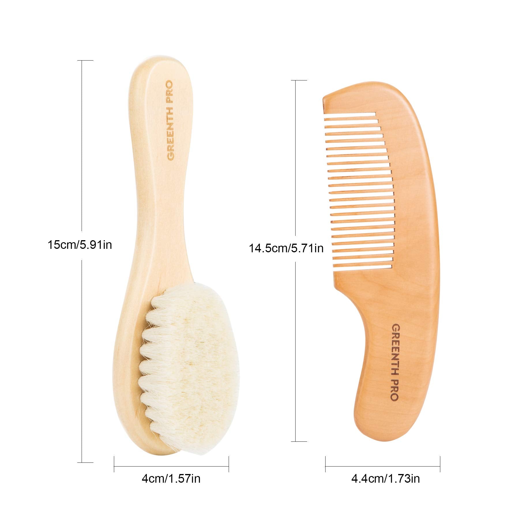 GREENTH PRO two-piece baby hair brush set shown in gift-ready packaging