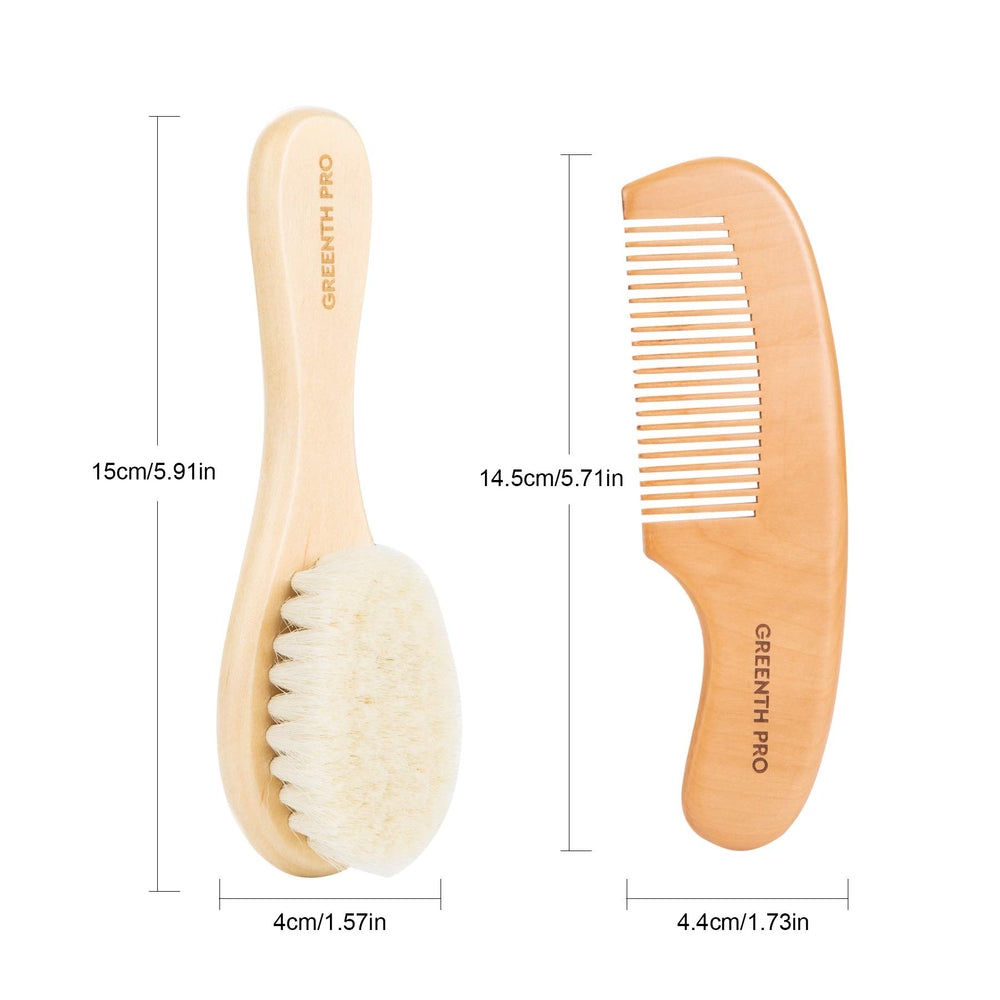 GREENTH PRO two-piece baby hair brush set shown in gift-ready packaging