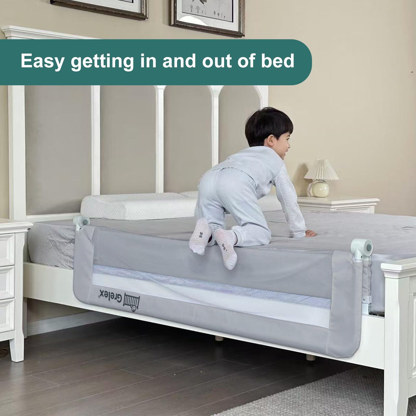 Grelex anchoring strap ensures stable attachment to various bed frames.