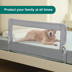 Grelex rail adapts to queen beds for versatile toddler safety.