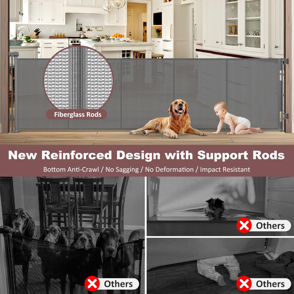 GRENFU 120-inch wide retractable gate for large doorways and easy passage.
