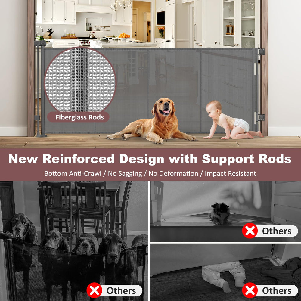 GRENFU 80-inch wide retractable gate extended to cover wide openings.