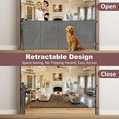 GRENFU indoor and outdoor use gate in sturdy gray metal frame.