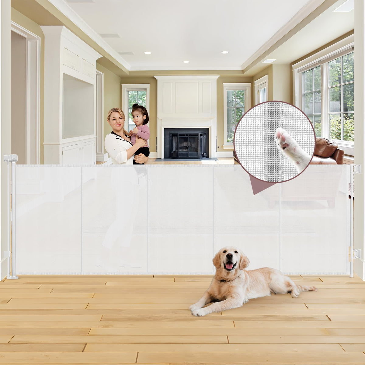 GRENFU reinforced 41in extra-tall gate in doorway provides secure pet and child confinement