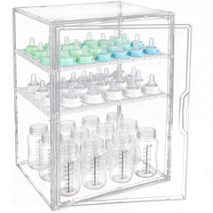 GRETJOB baby bottle organizer on a counter with 3-tier view for quick feeding prep.