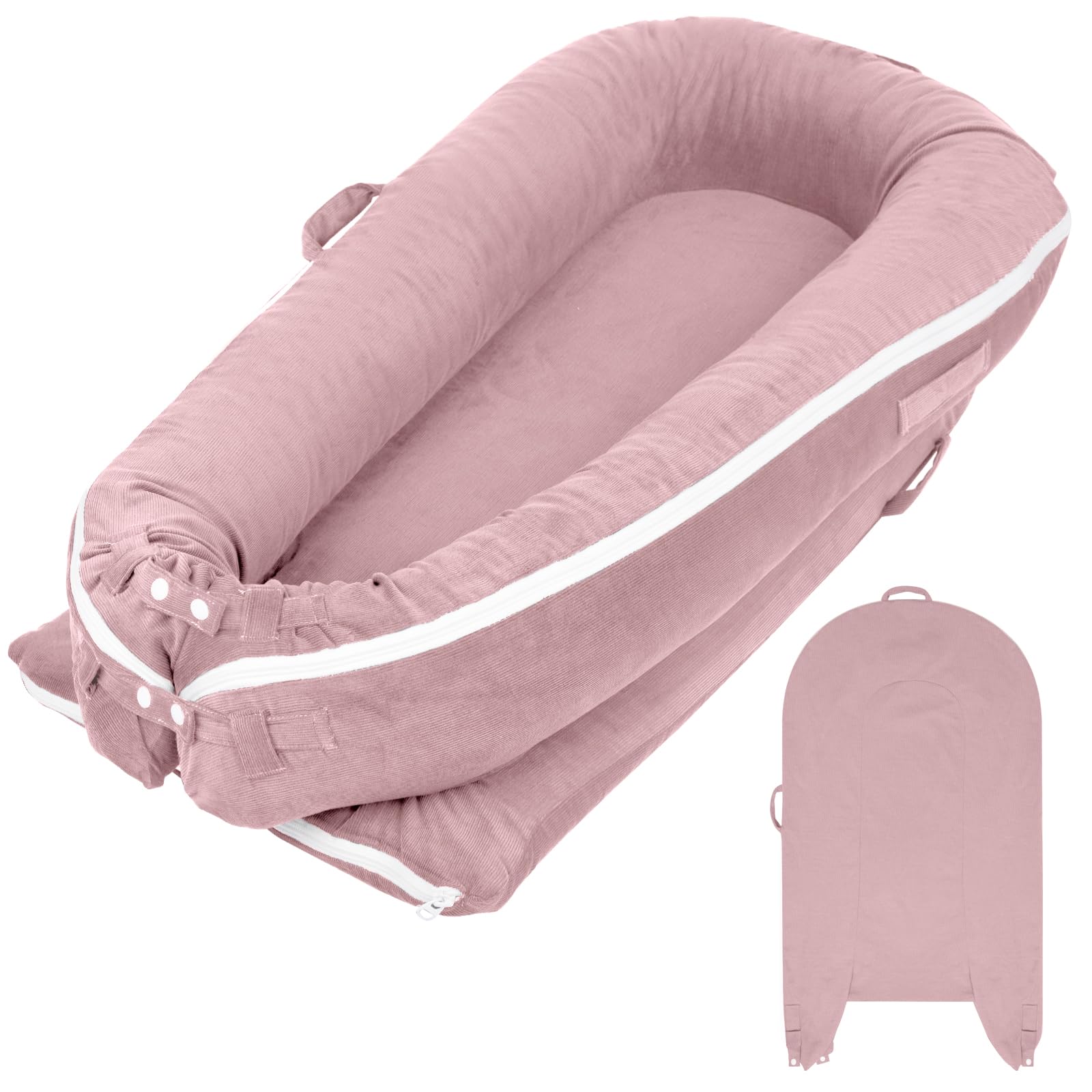 Greuame Nest Lounger Cover pink front view shows soft corduroy texture