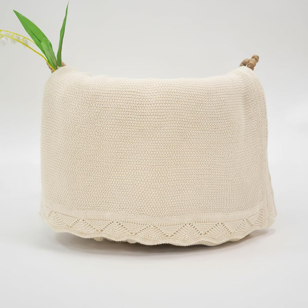 Grewear Baby Knit Blanket cream border shows delicate edging.