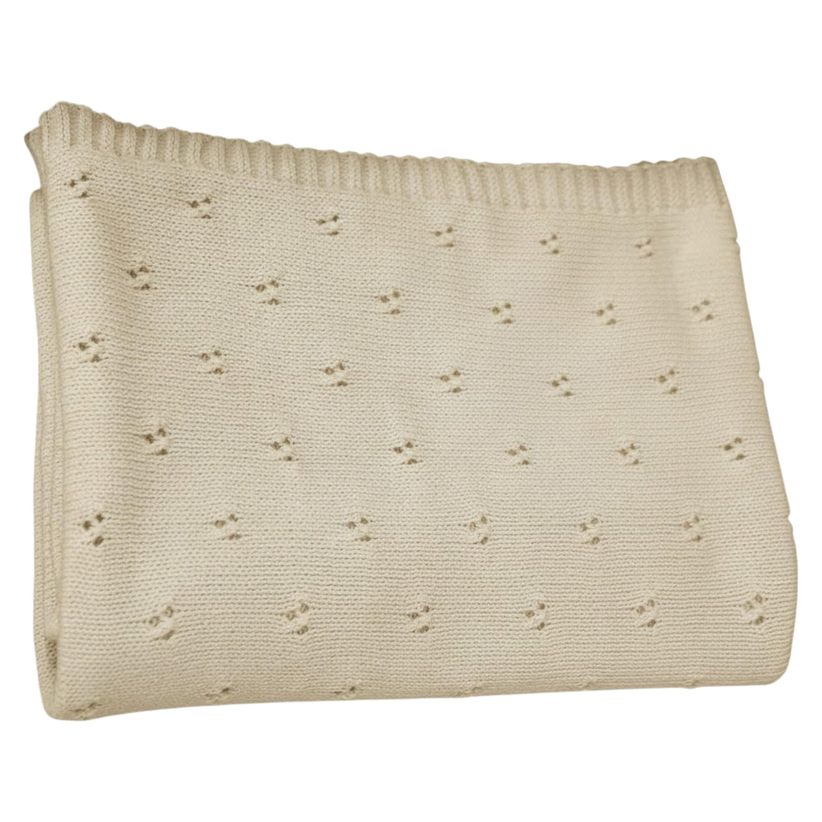 Grewear baby knit blanket beige with eyelet pattern, soft touch for newborn swaddling