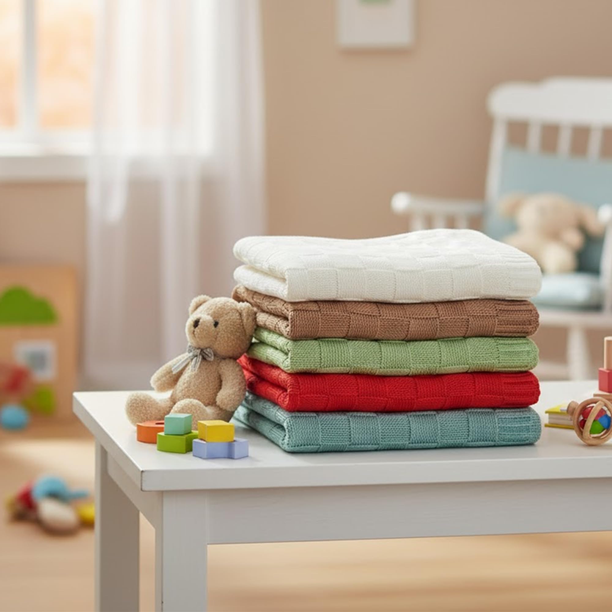 Grewear Baby Knit Blanket neutral beige fits any nursery decor.