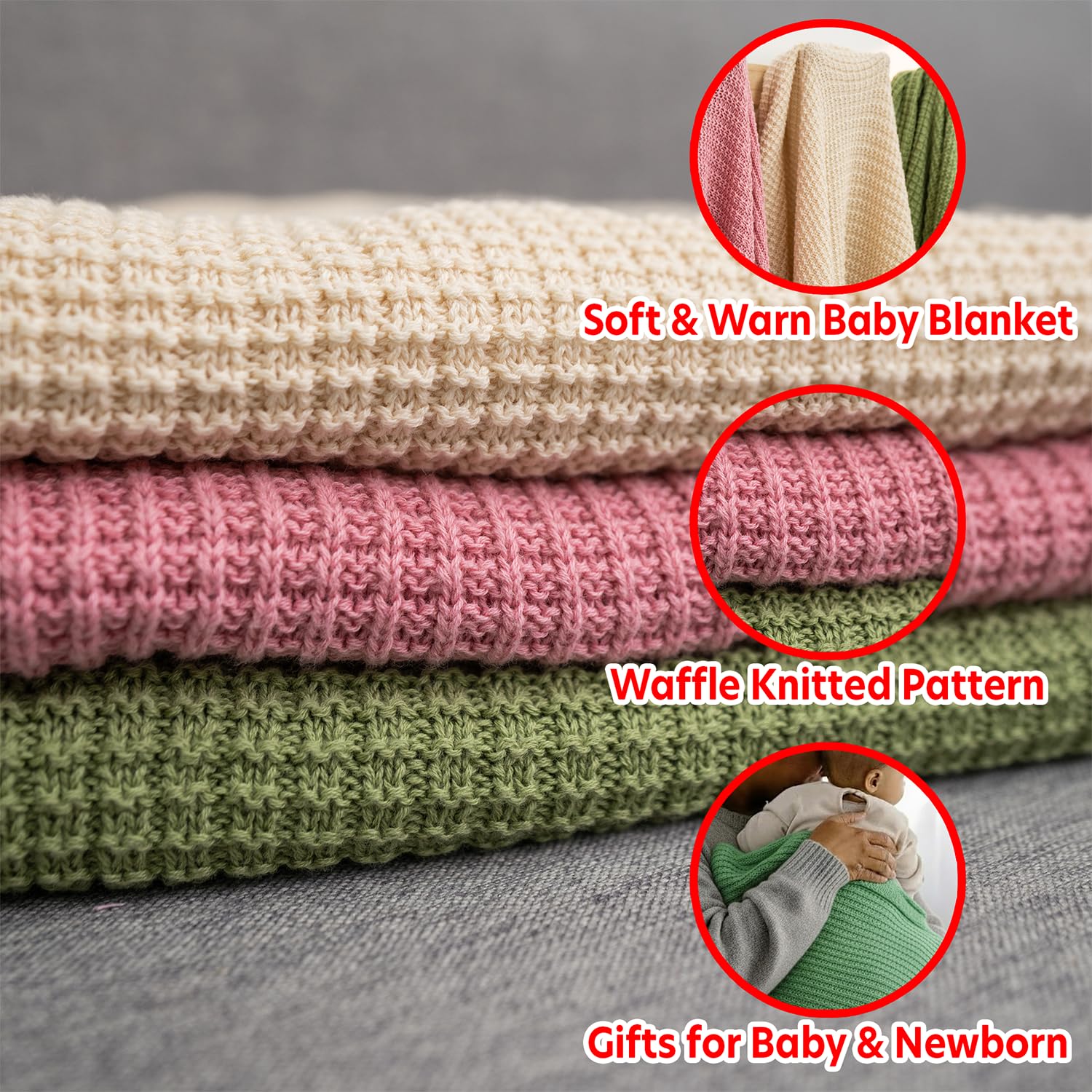 Grewear Baby Knit Blanket swaddle scene demonstrates cozy, lightweight wrapping.