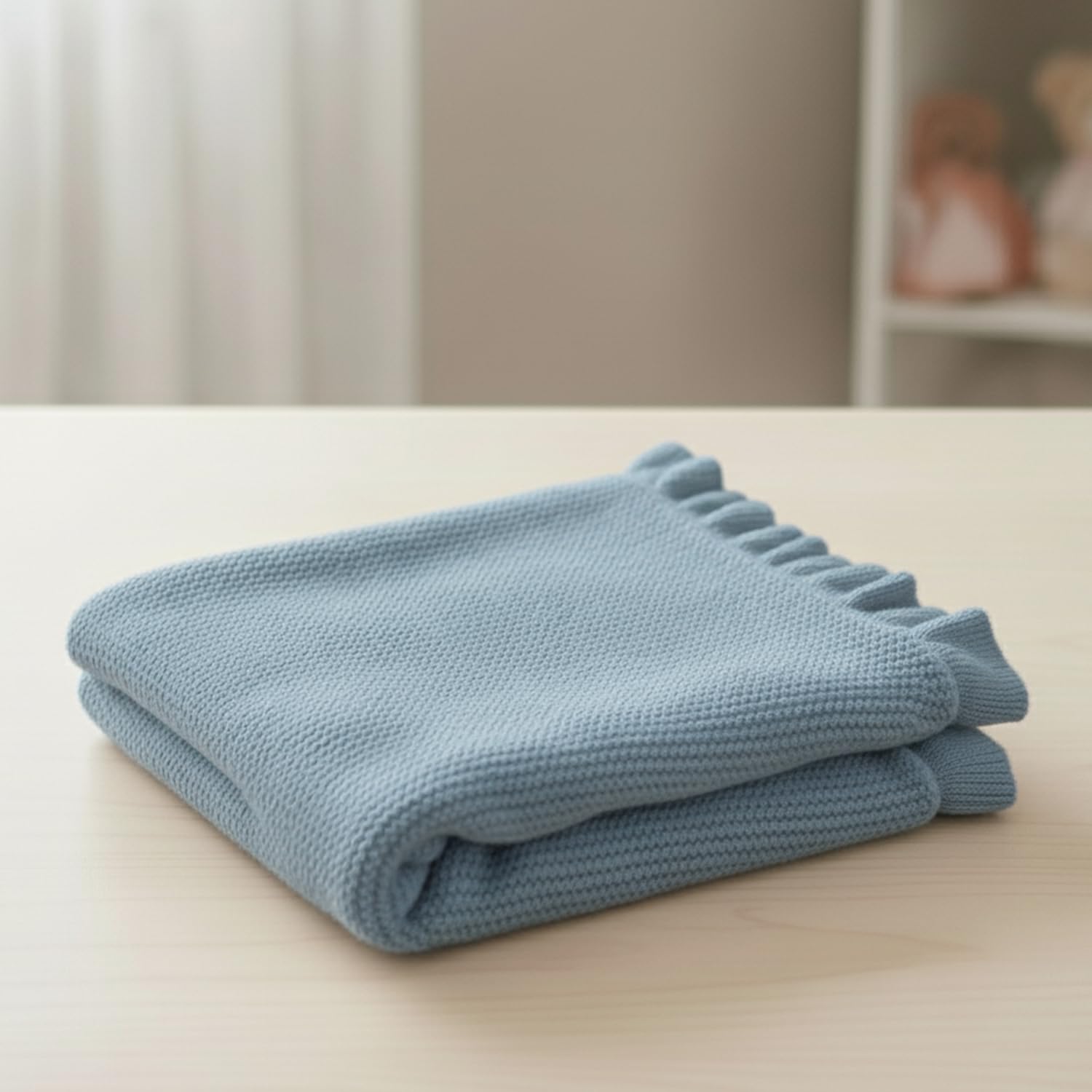Grewear cotton baby blanket in ivory, lightweight knit ideal as crib cover or stroller shade.