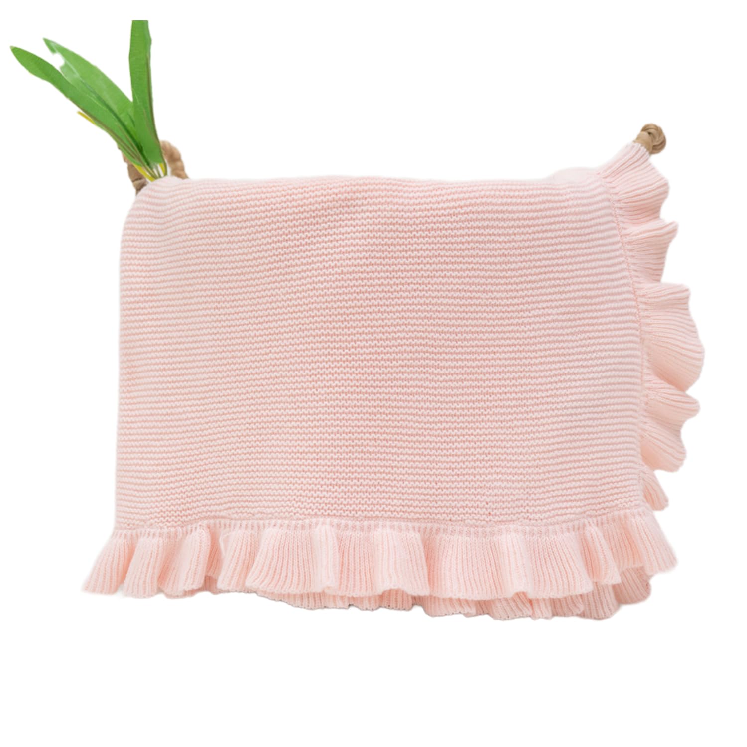 Grewear cotton baby blanket with pink ruffle edge for gentle warmth.