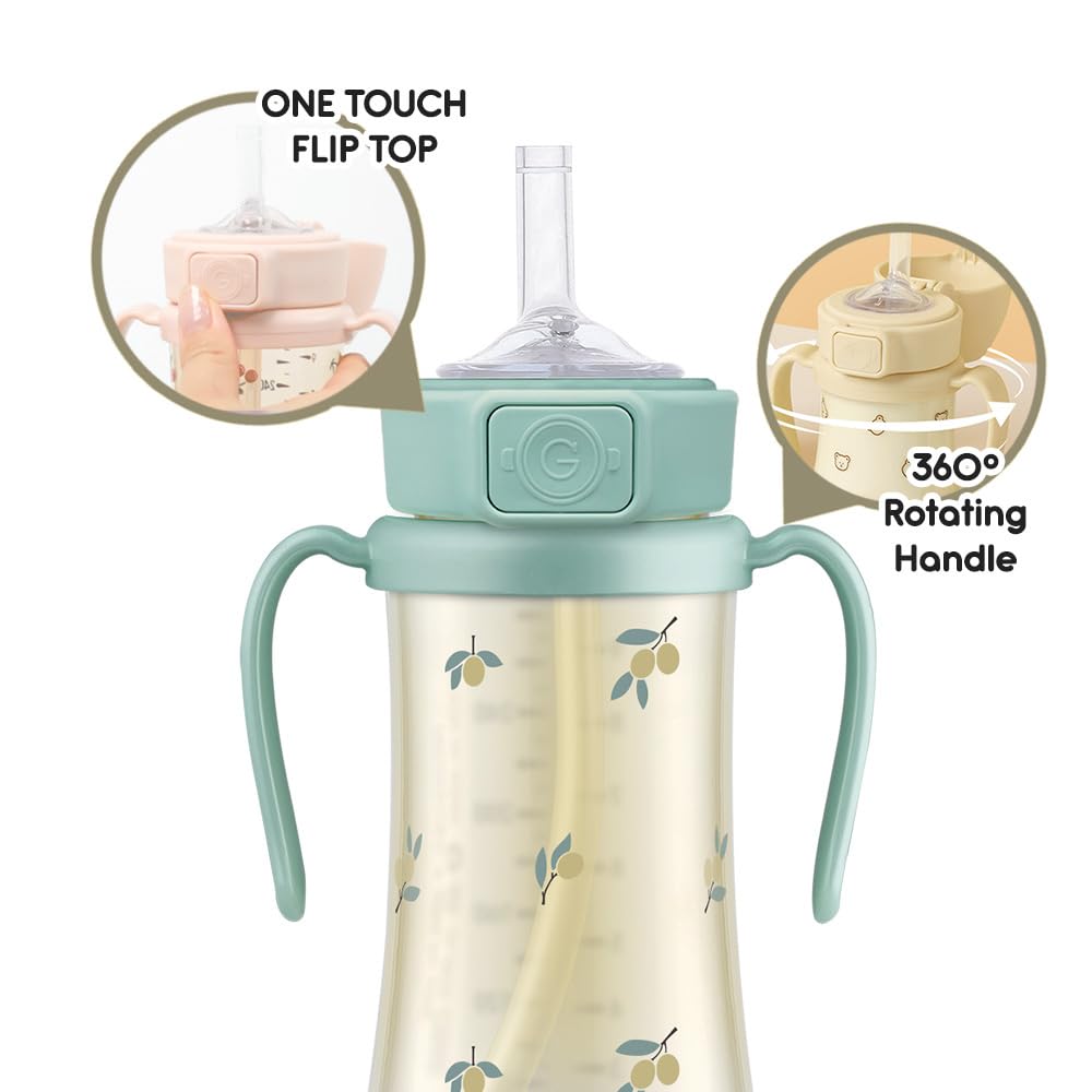 GROSMIMI 10 oz capacity toddler cup in olive for on-the-go hydration.