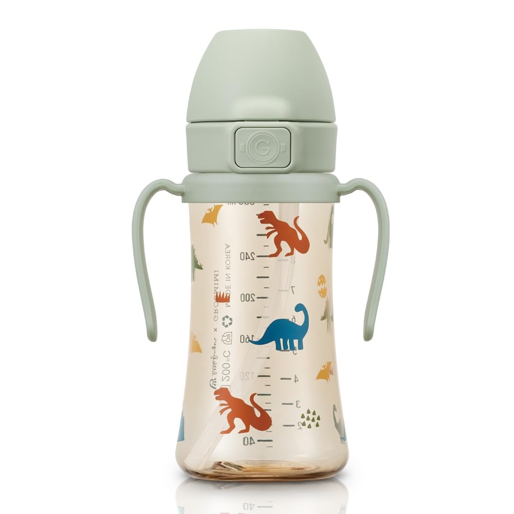 GROSMIMI dinosaur flip-top cup for mess-free toddler outings.