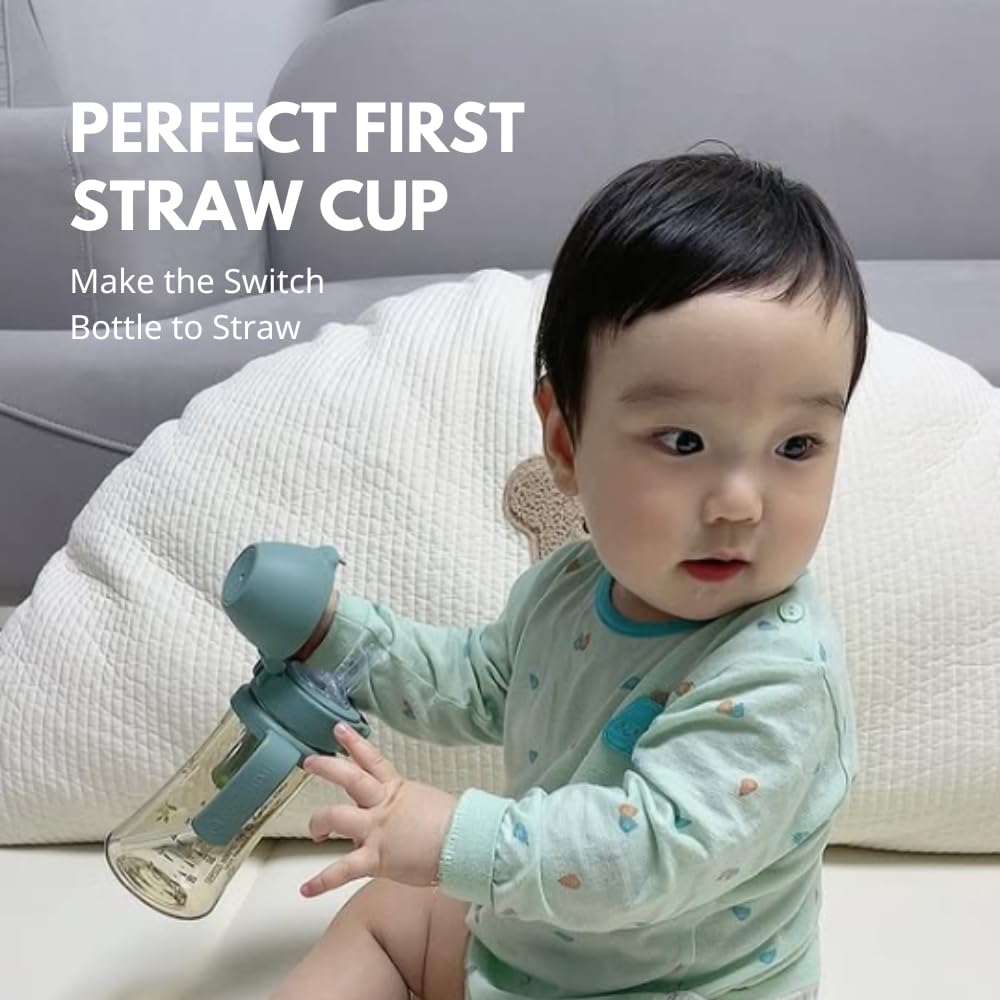 GROSMIMI Stage 2 straw sippy cup in olive for easy transitions.
