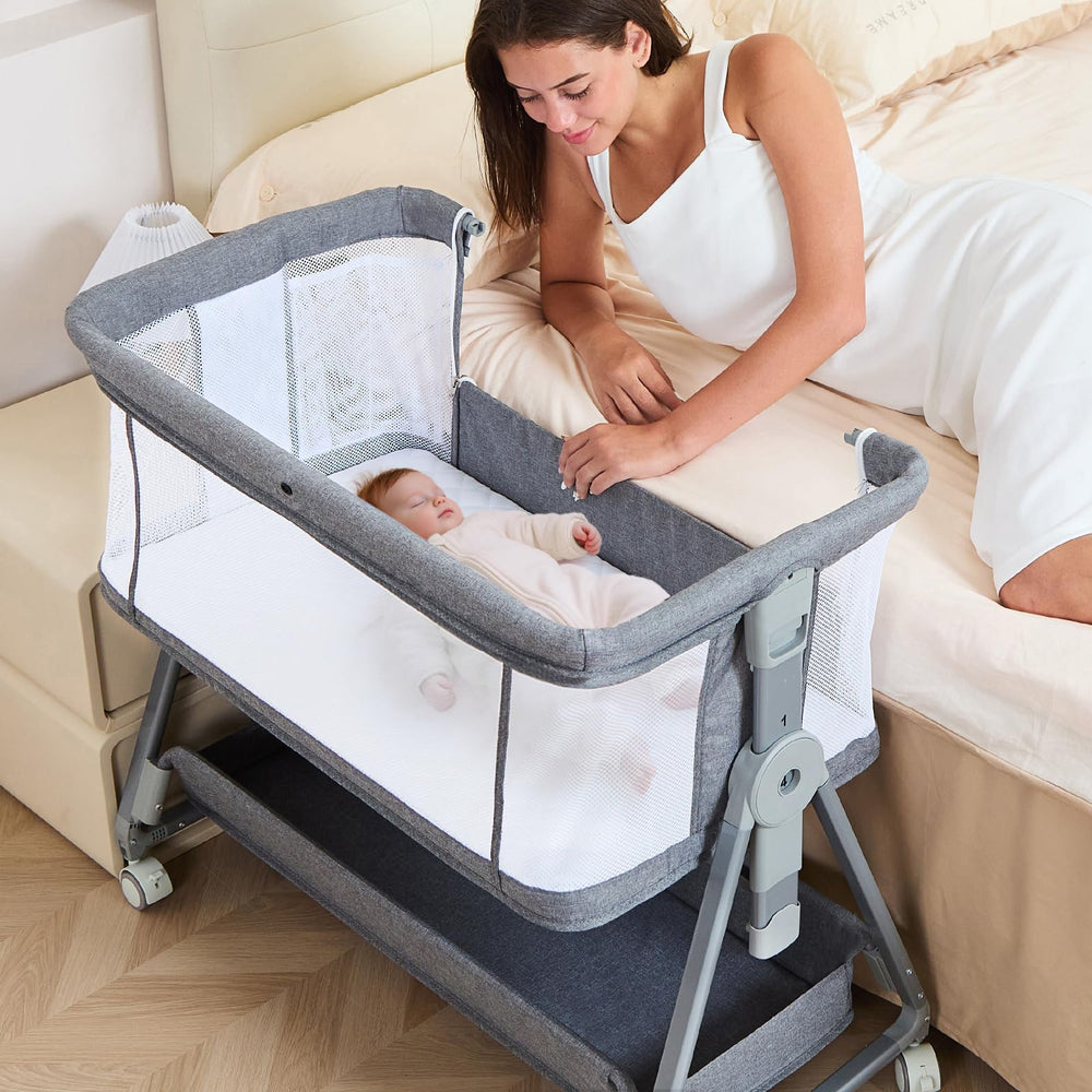 Grobeybees 3-in-1 bassinet bedside sleeper with wheels for easy room-to-room mobility