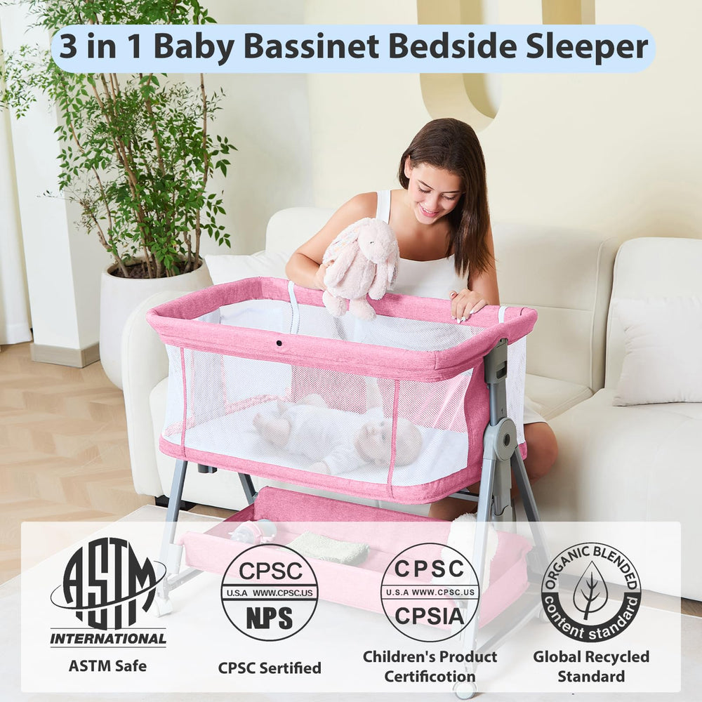 Grobeybees bassinet on wheels for easy room-to-room mobility.