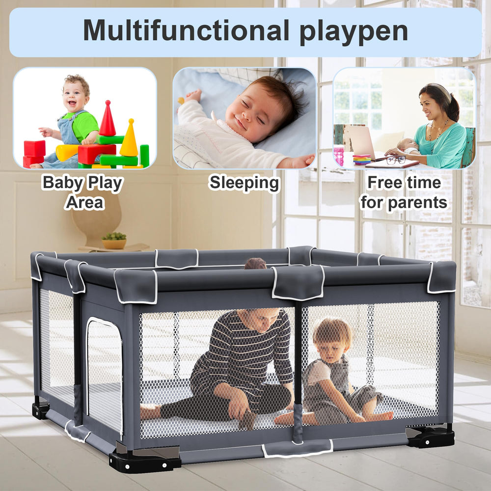 Grobeybees foldable playpen anti-slip base providing stable setup.