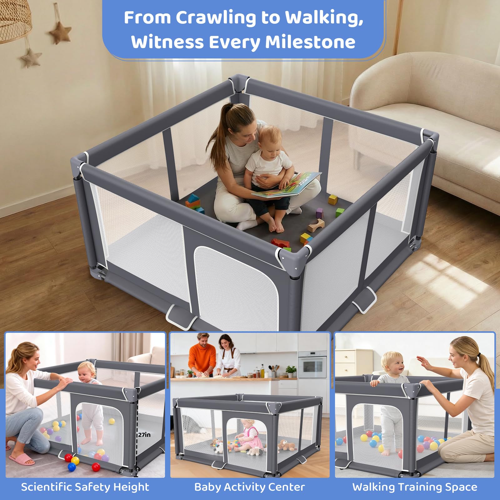 Grobeybees portable play yard includes carry bag for trips