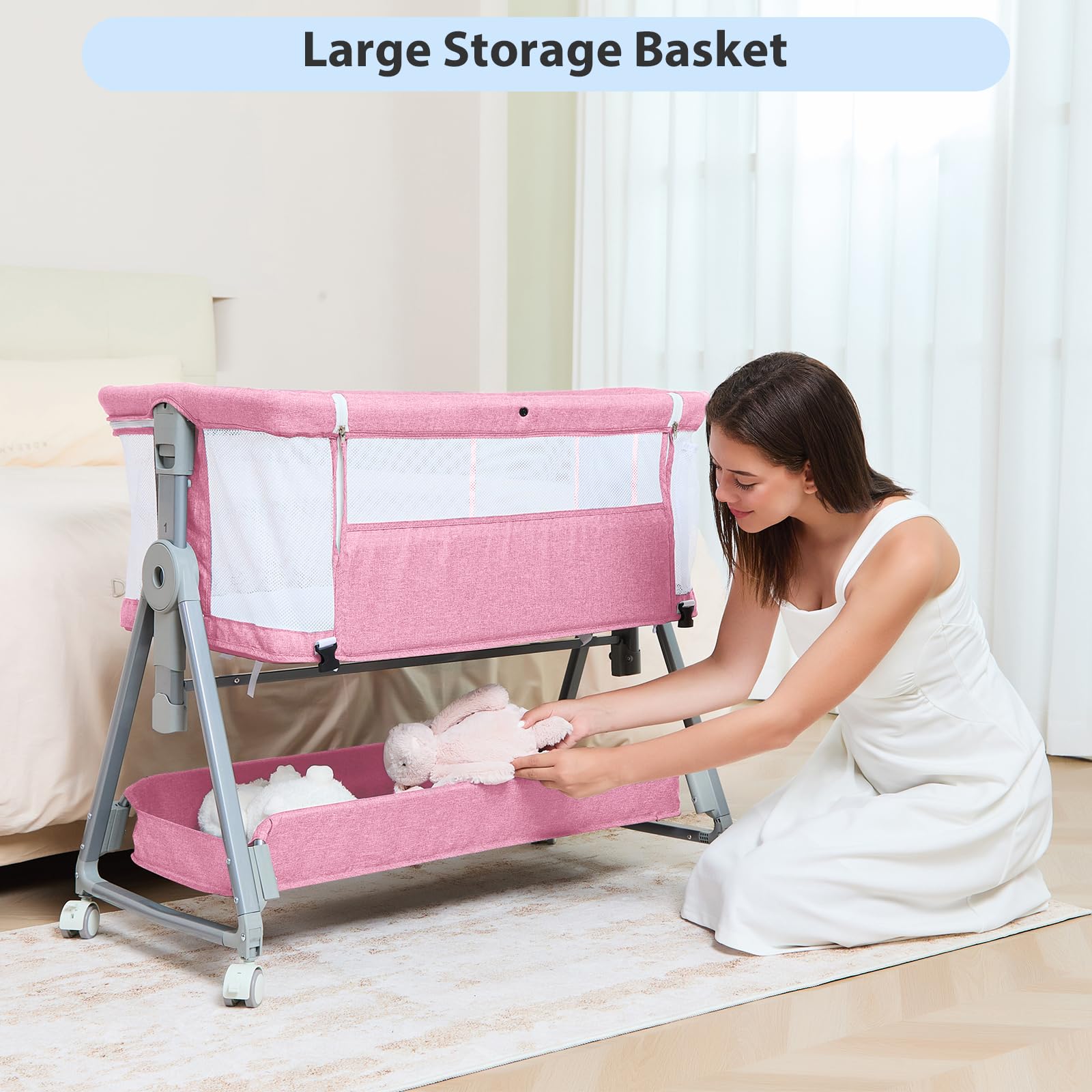 Grobeybees large under-basket storage keeps essentials within reach.