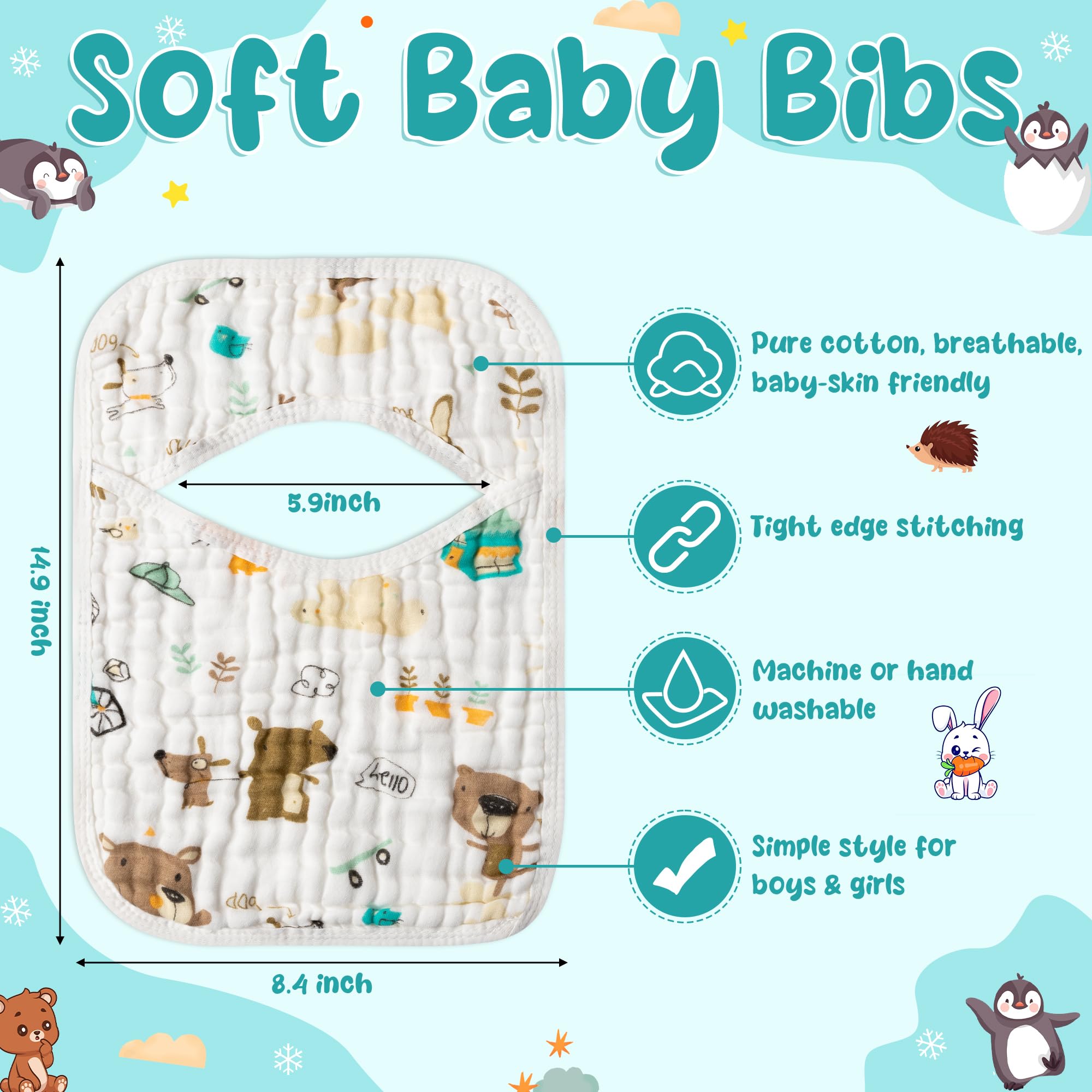 GROBRO7 hedgehog bib soft cotton for teething drool