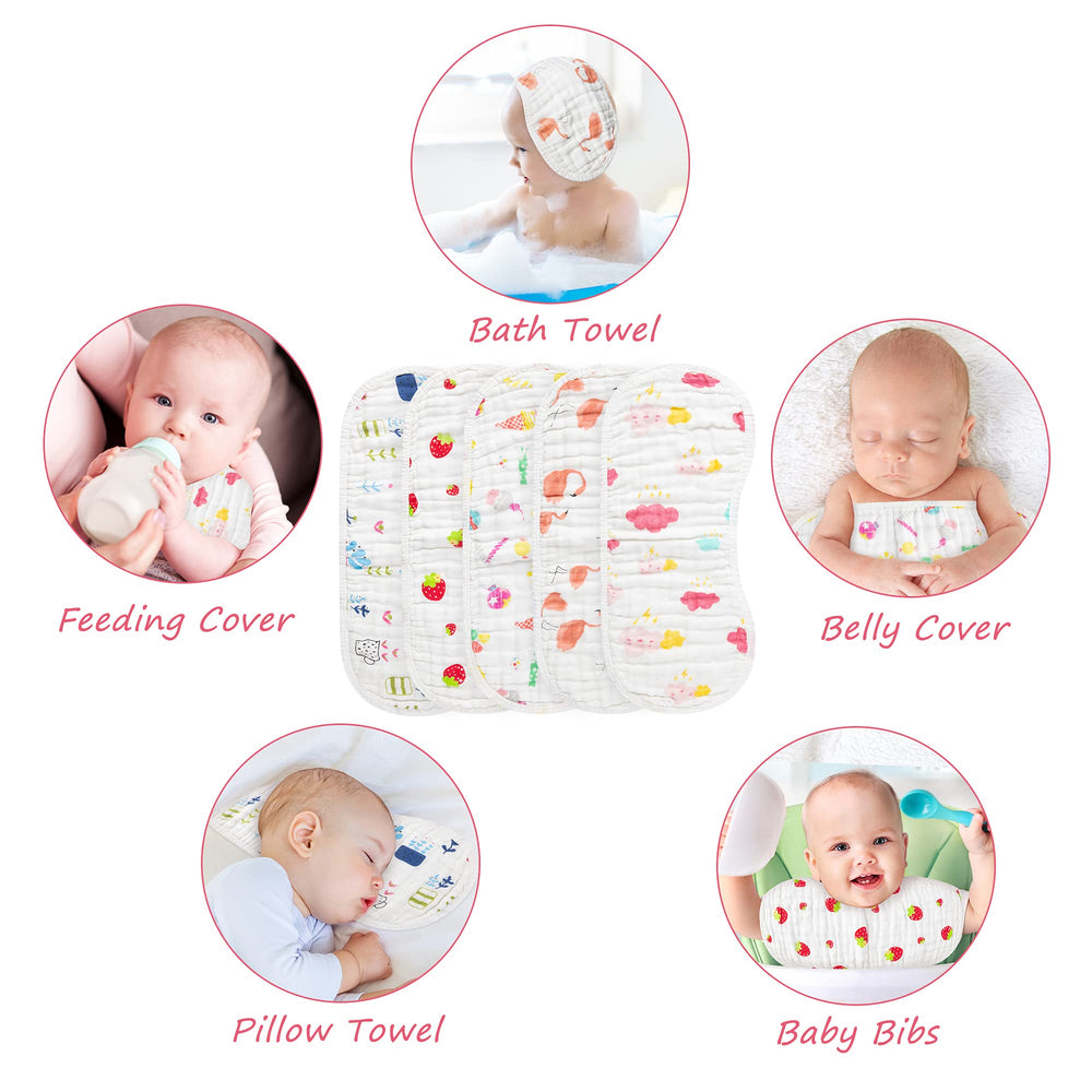 GROBRO7 newborn gift set with five burp cloths for practical shower presents.