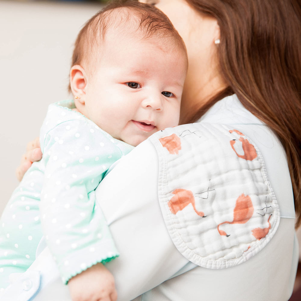 GROBRO7 soft cotton burp cloths gentle on baby's skin and wardrobe.