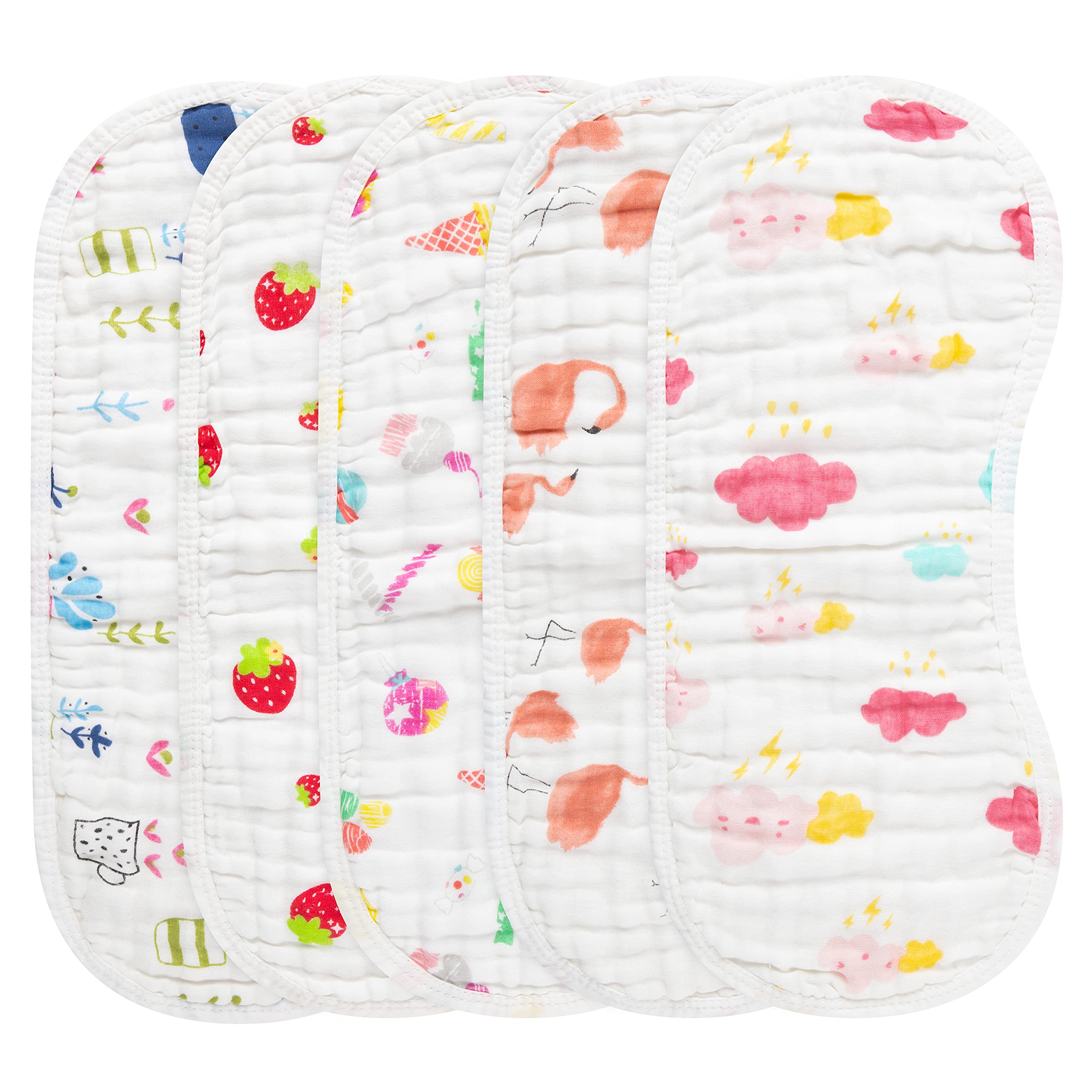 GROBRO7 strawberry flamingo burp cloths set with cartoon pattern offering gentle, absorbent drool protection.