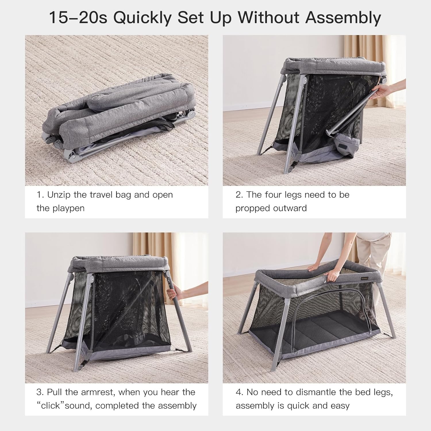 Gromast travel crib in outdoor scenes ideal for family trips.