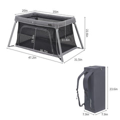 Gromast travel crib folded compactly for easy storage during trips.