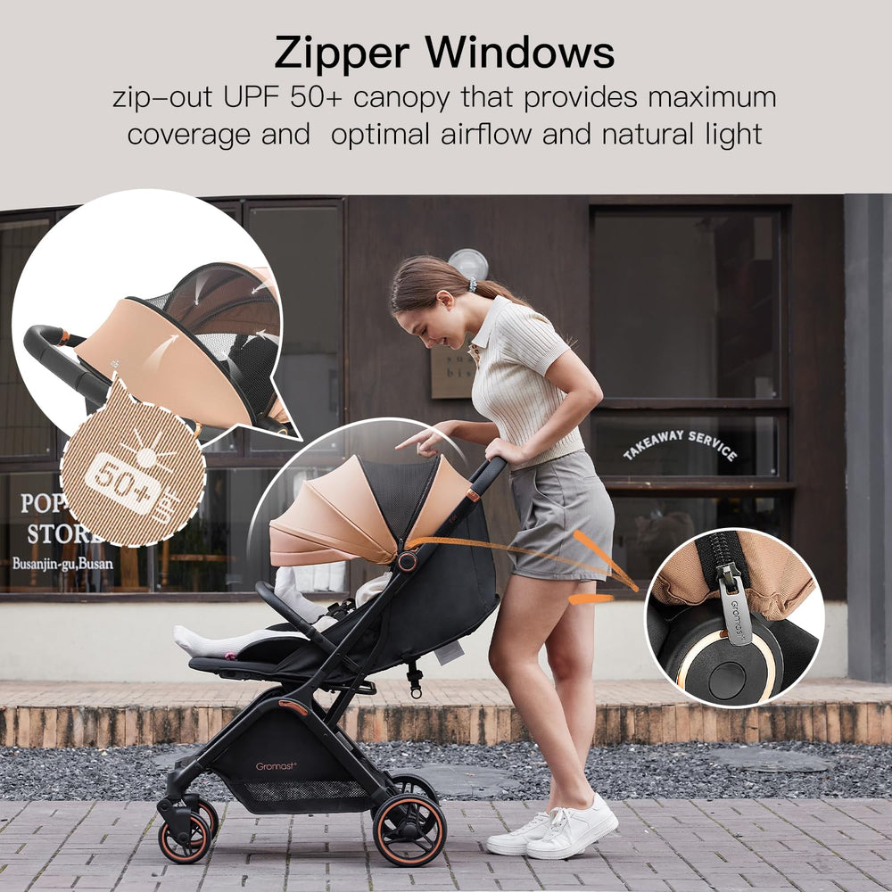 Gromast 4-position UPF50+ canopy blocks sun while keeping airflow