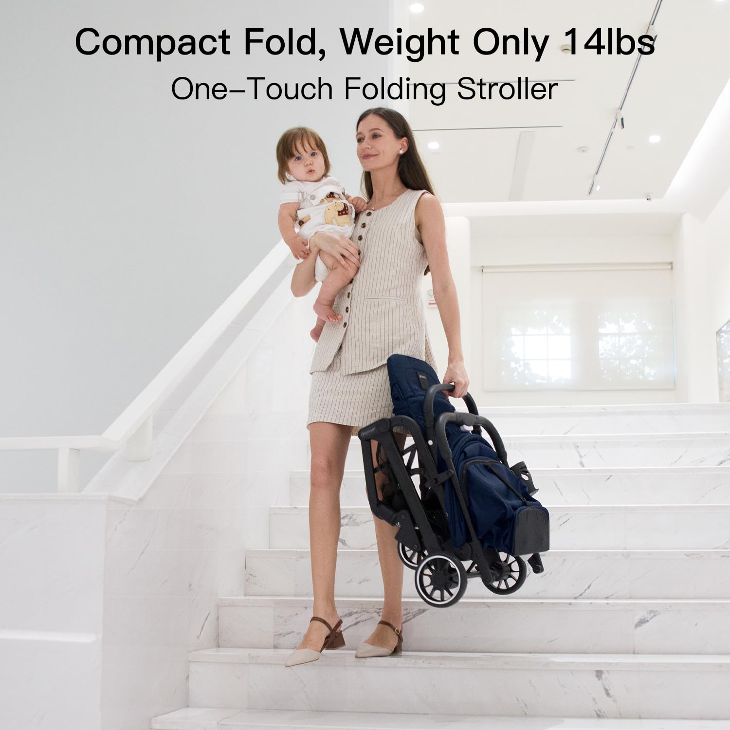 Gromast stroller with wide seat and adjustable recline for comfort