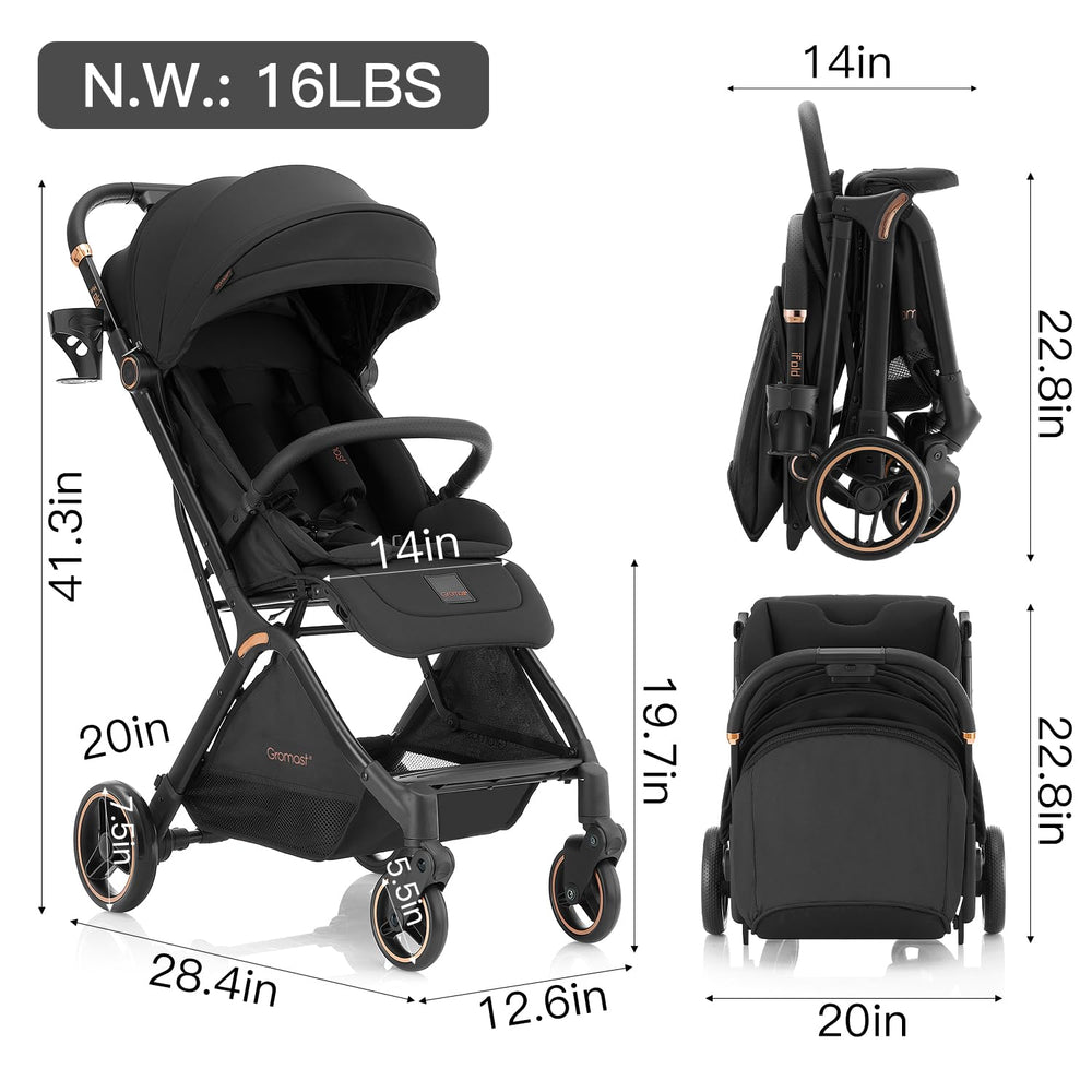 Gromast Gravity Folding Stroller all-wheel-suspension smooths uneven sidewalks