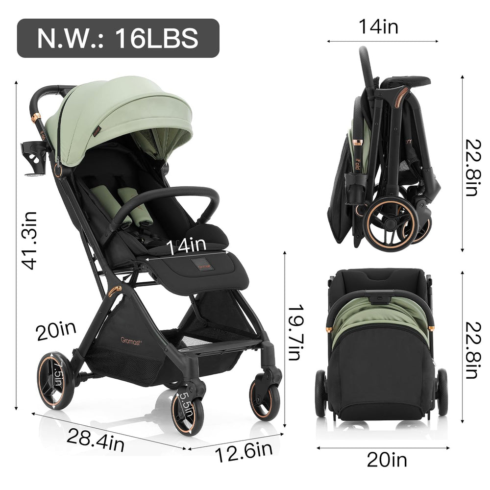 Gromast Gravity Folding Stroller aviation-grade aluminum frame for durability.