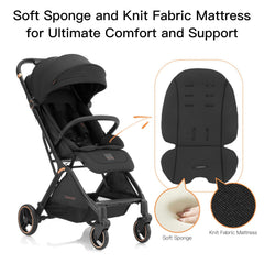 Gromast Gravity Folding Stroller canopy-up demonstrates UV protected shade for sunny days