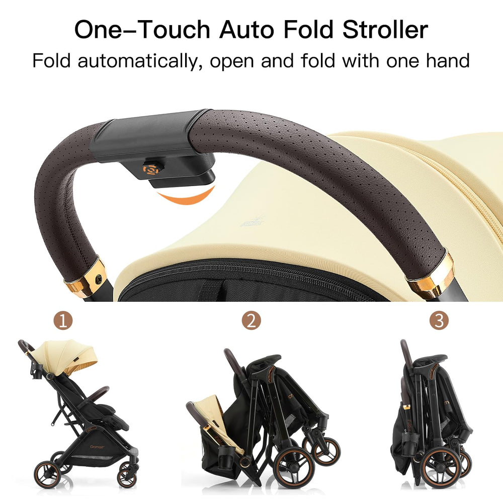 Gromast Gravity Folding Stroller folded compactly for easy trunk storage