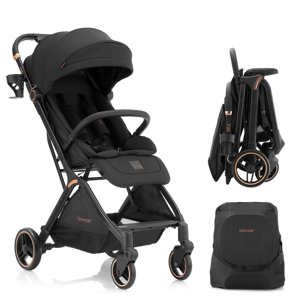 Gromast Gravity Folding Stroller front view highlights a lightweight design for quick outings