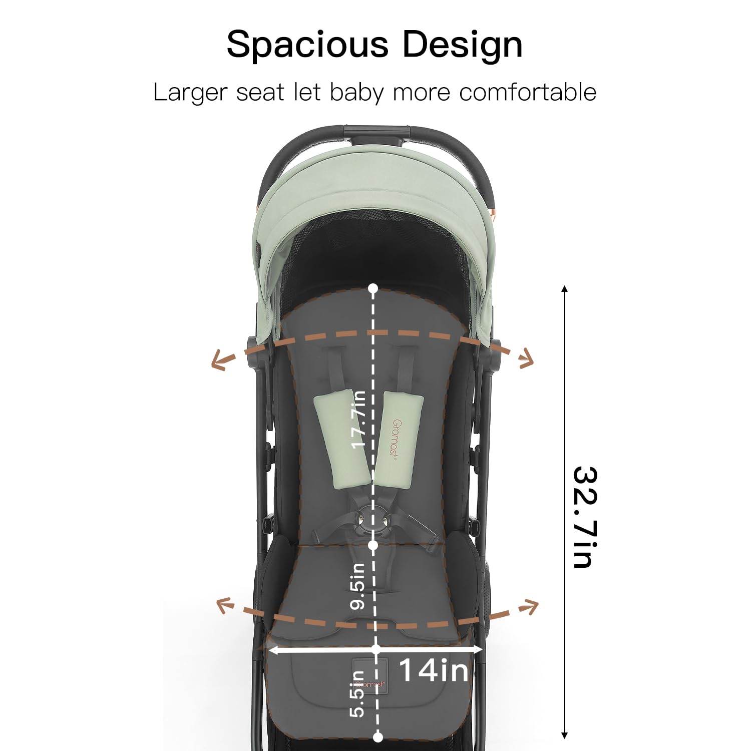 Gromast Gravity Folding Stroller front view highlighting lightweight design.