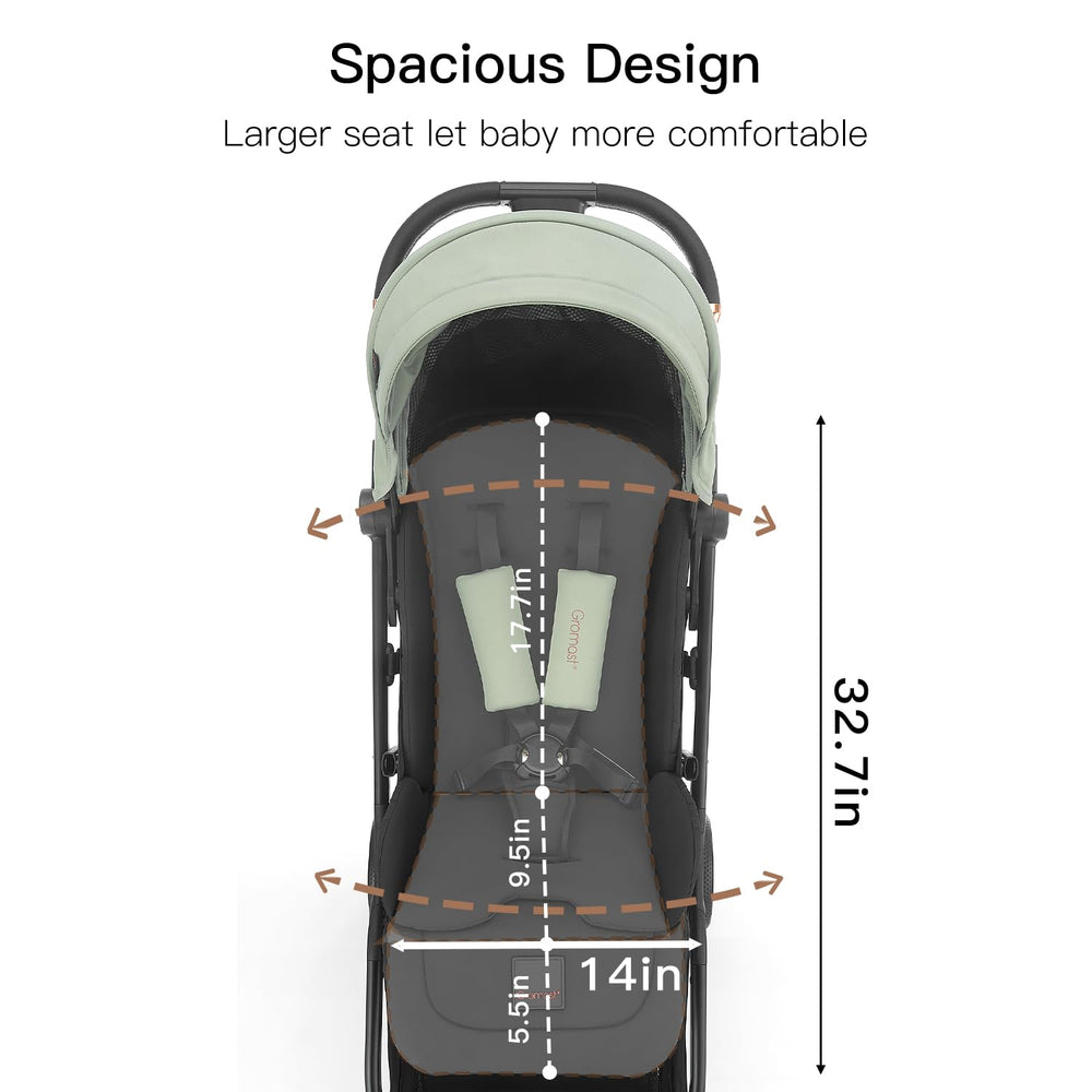 Gromast Gravity Folding Stroller front view highlighting lightweight design.