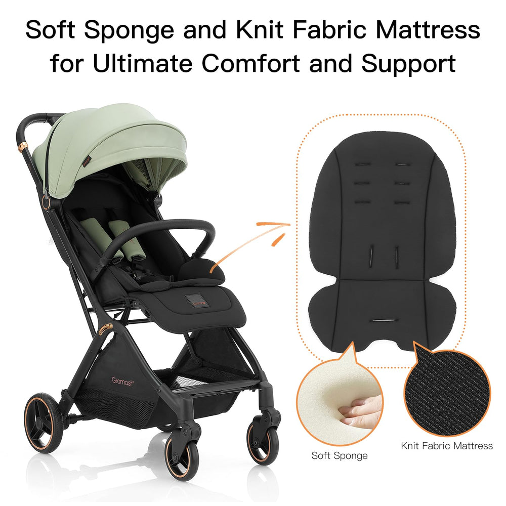 Gromast Gravity Folding Stroller fully folded stand demonstrates self-standing convenience.